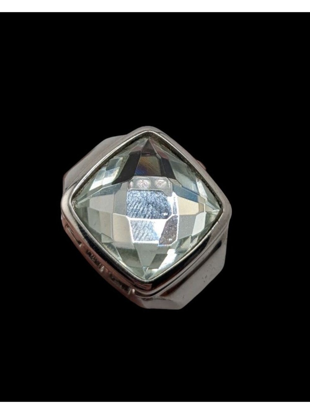 Vintage Hidden Watch Ring Austrian Crystal Silver Tone Statement Ring Retro Glam